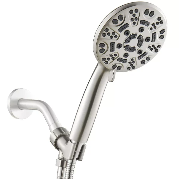 High Pressure 8 Functions Shower Head with handheld - Detachable Shower Head Set for Low Water Pressure, Stainless Steel Hose (Brushed Nickel)