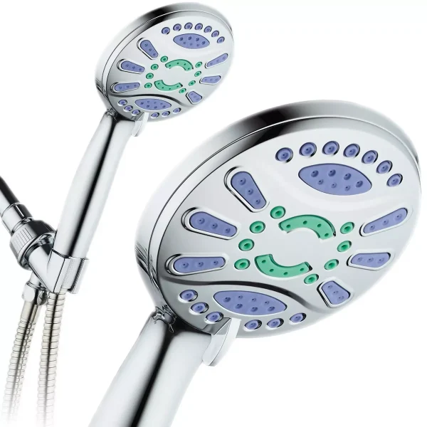 Six Setting Elite High Pressure Ultra Luxury Handheld Shower Head Chrome 6ft Hose, Polished ABS & Brass