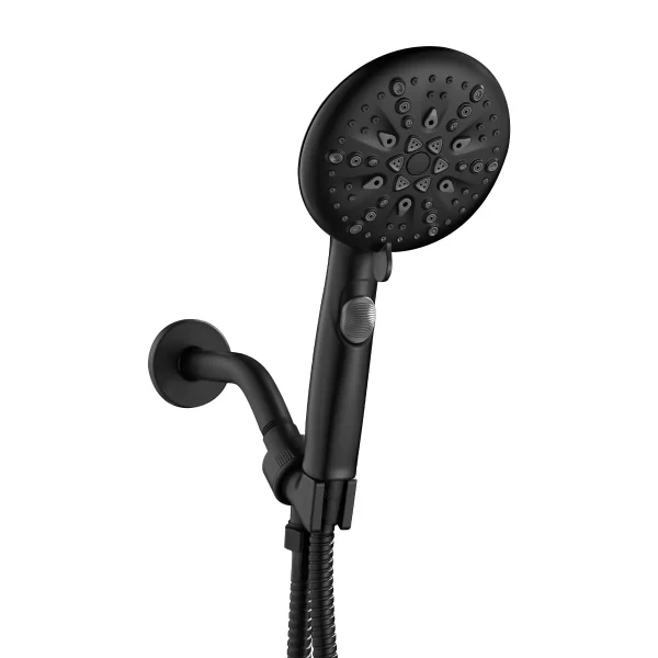 High Pressure 9 Functions Shower Head with handheld, Built-in Power Spray, Stainless Steel Hose Adjustable Bracket, Matte Black