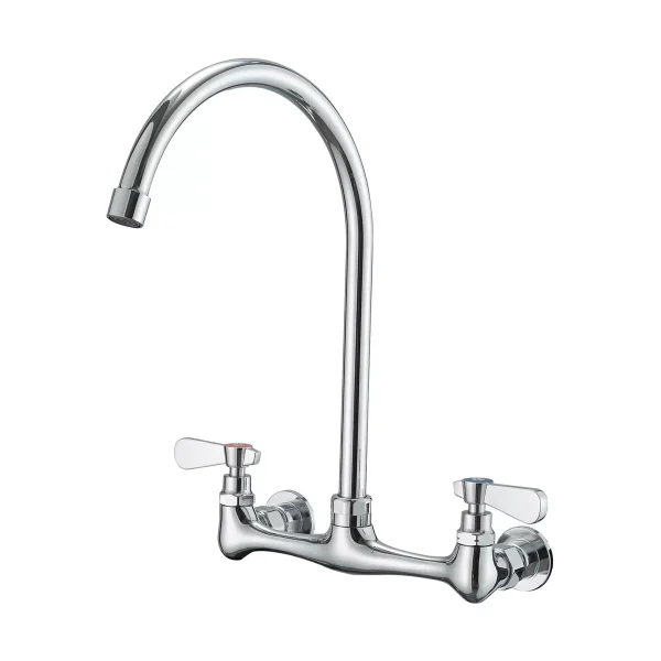 Double Handle Wall Mount Standard Kitchen Faucet with High Arc Swivel Spout 8 in. Widespread